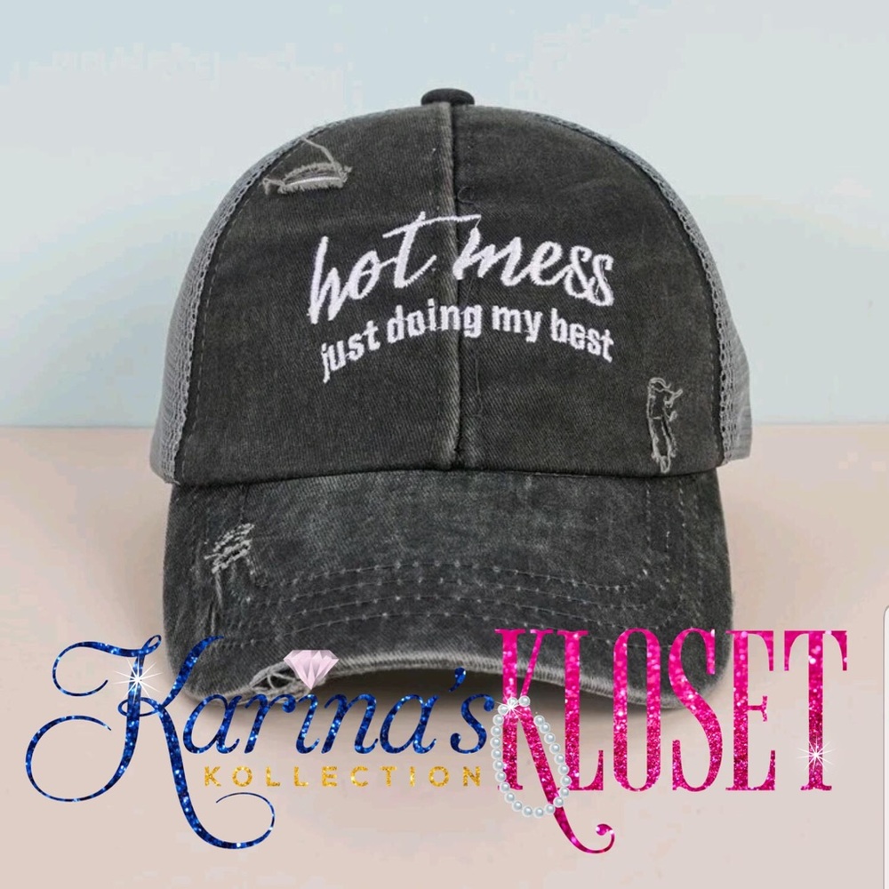 Black Hot Mess Diva Baseball Cap, High Ponytail🧢, Trucker Hat,